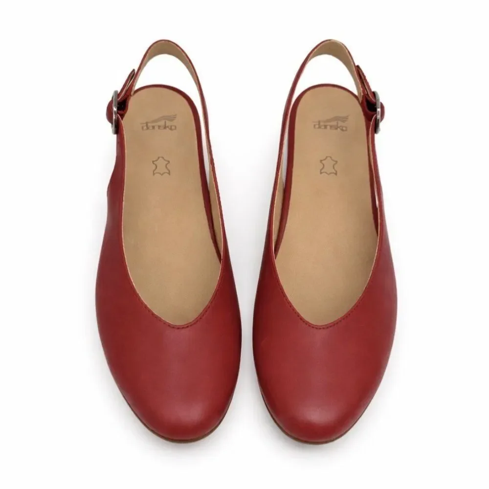 Dansko Lea Supportive Red Burnished Nappa Leather Slingback Flats Womens 42 EU